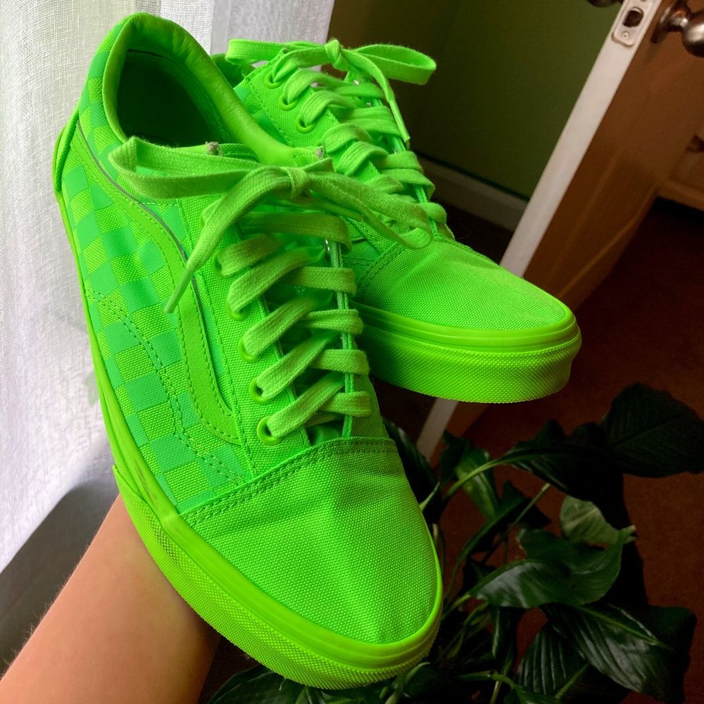 VANS Neon Green/Gecko Green Checkerboard Lowtop Sneakers